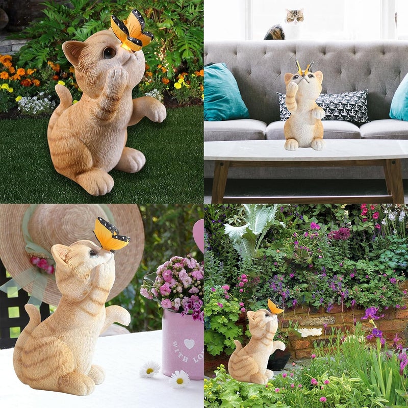 halp·ssfm Solar Garden Statue Cute Cat Figurine Fun Color Changing LED Butterfly Light Outdoor Decor Waterproof Resin Sculpture Patio Lawn Art Housewarming Gifts for Cat Lovers Women - Image 4